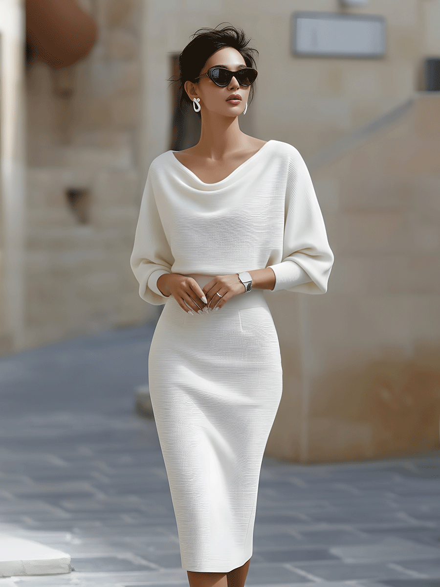 Bianca Lombardi | Elegante vestido midi drapeado, un clásico atemporal