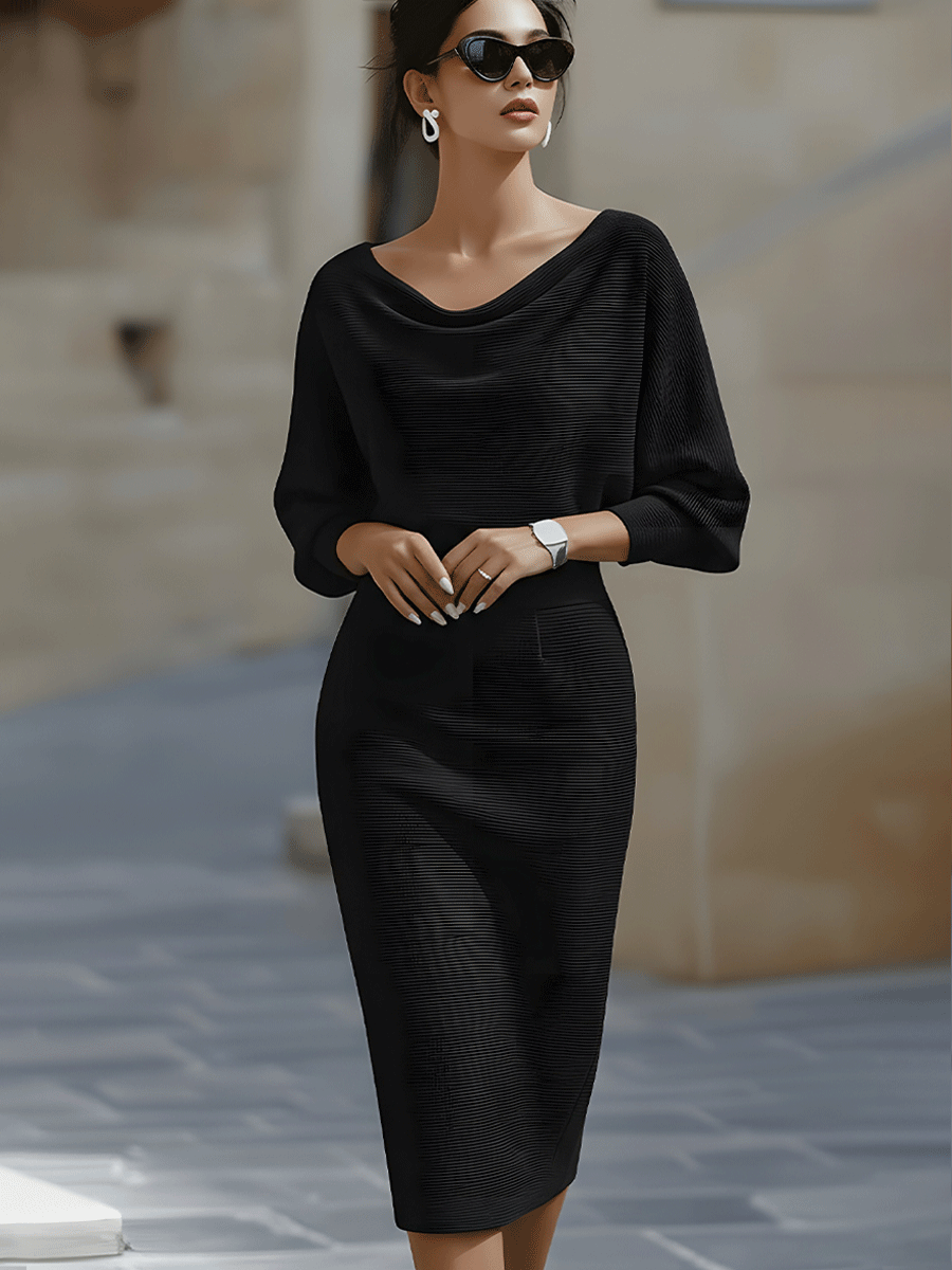 Bianca Lombardi | Elegante vestido midi drapeado, un clásico atemporal