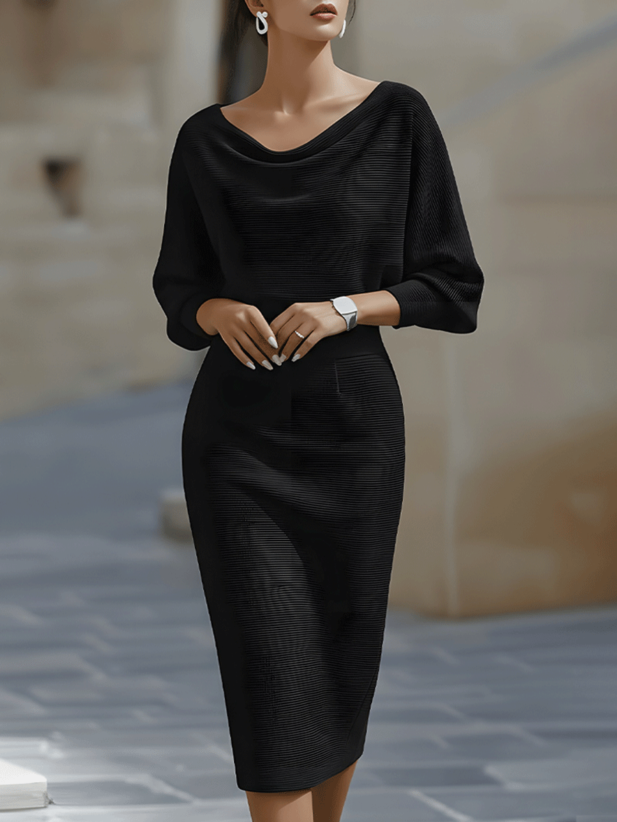 Bianca Lombardi | Elegante vestido midi drapeado, un clásico atemporal